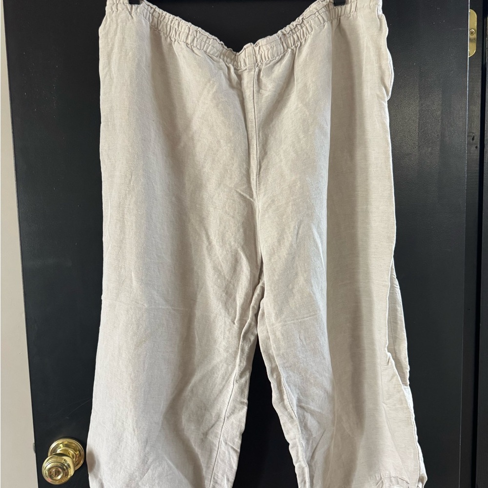 H&M Women XXL Linen Blend loose fit pants Side pockets Comfortable elastic waist